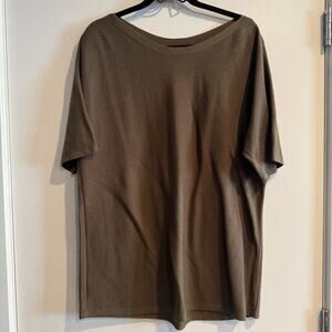 New Talbots Ribbed Knit Top Olive Green Boat Neck Pullover Short Sleeve Sz XL